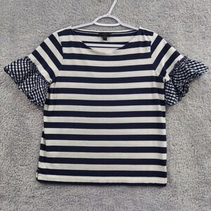 J. Crew Women's Shirt Striped Short Sleeve 100% Cotton Small Coastal Prep EUC
